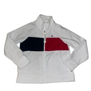 TOMMY HILFIGER Sport Women’s Zip Up Jacket Red White Fleece w/ Pockets